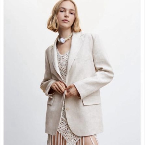 Mango Jackets & Blazers - MANGO MNG Women’s Linen Oversized Boyfriend Blazer Office Preppy Academia NWT